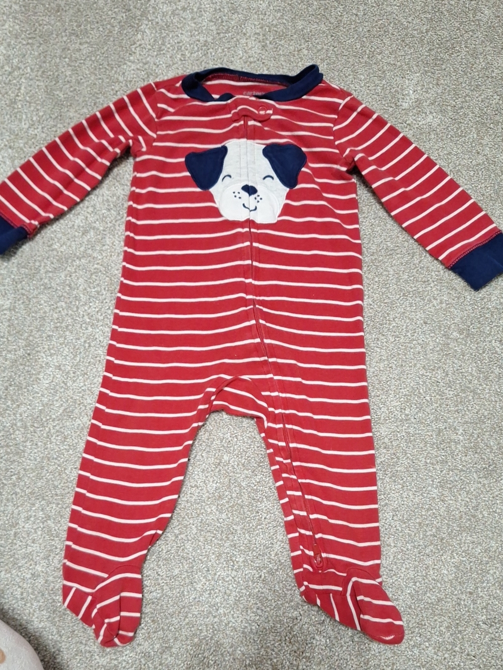 Carter's Red & White Striped Puppy Footed One-Piece